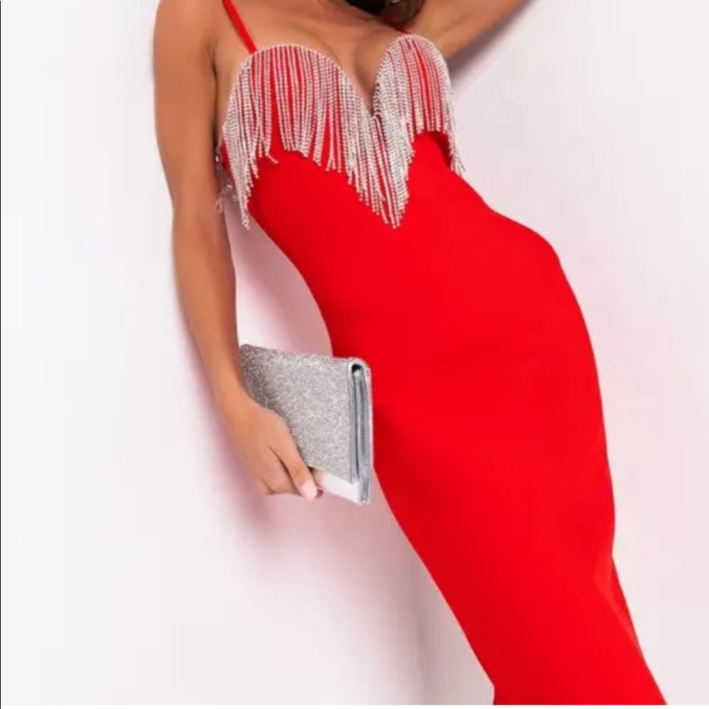 STUNNING Red rhinestone bandage dress